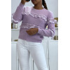 Pull lilas col rond avec de jolis volants en dentelle - 4