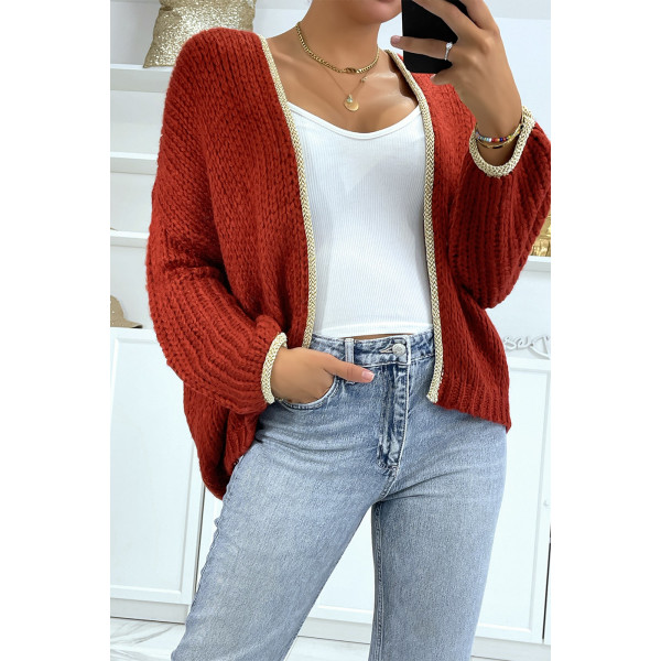 Cardigan bordeaux en grosse maille - 2