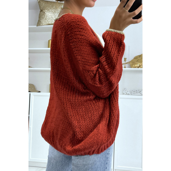 Cardigan bordeaux en grosse maille - 3