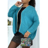 Cardigan turquoise en grosse maille - 2