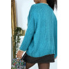 Cardigan turquoise en grosse maille - 4