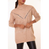 Pull long taupe à motif V en dentelle - 5