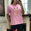 T-shirt over size rose avec lapin en broderie et strass - 3