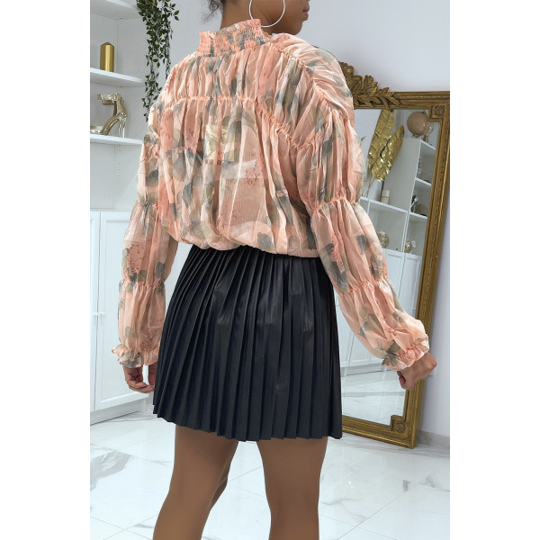 Blouse fleurie à nouer en tulle rose - 4