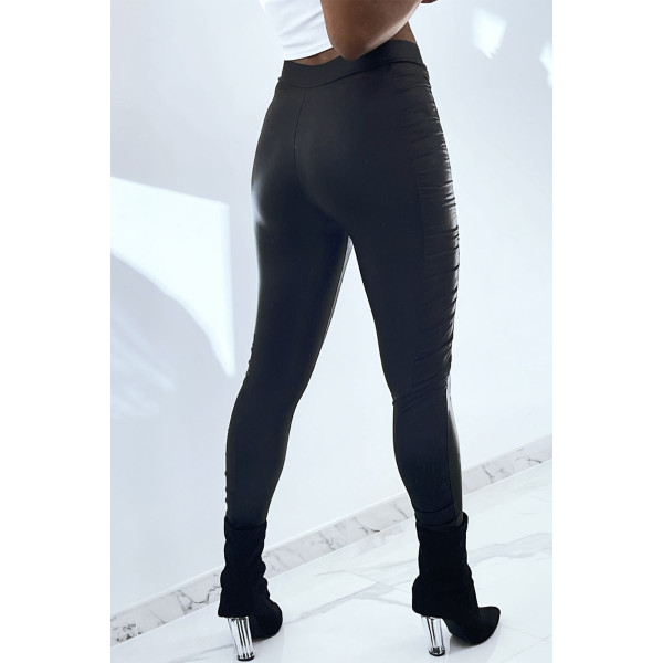 Slim en similicuir noir taille haute avec fronces sur les cotés - 4