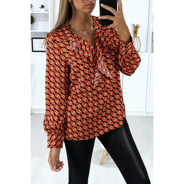 Blouse à motif noir avec volant à l'avant - 3