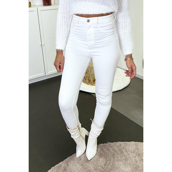 Pantalon jeans slim blanc avec poches arrières - 3