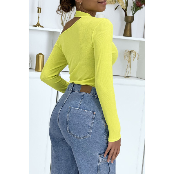 Haut jaune fluo à col asymétrique - 4