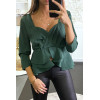 Blouse verte péplum à col et dos plongeant. - 1