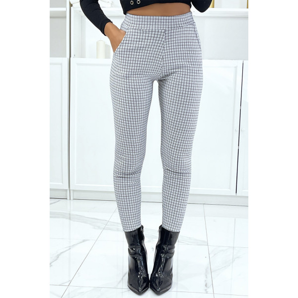 Pantalon slim blanc avec poches et joli motif pied de poule - 2