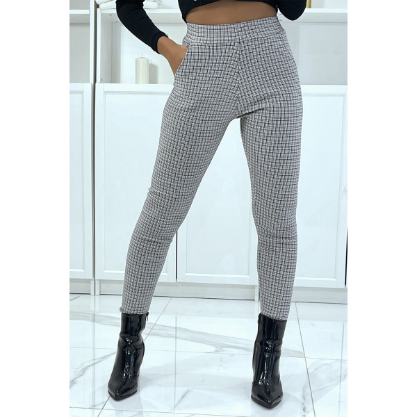 Pantalon slim marine et beige avec poches et joli motif pied de poule - 1