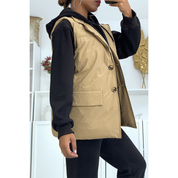 Veste sans manche taupe matelassé avec ceinture - 6