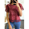 Top bordeaux doublé en dentelle et crochet avec manches bouffantes. - 2