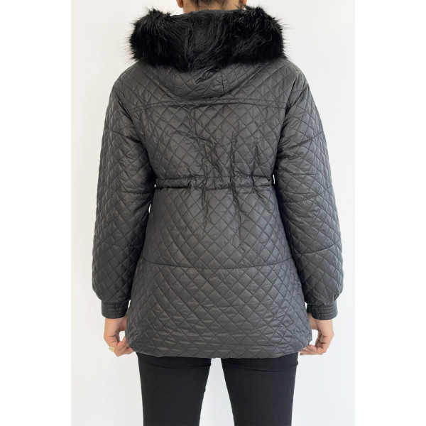 Manteau matelassé multi-poches noir à capuche - 4