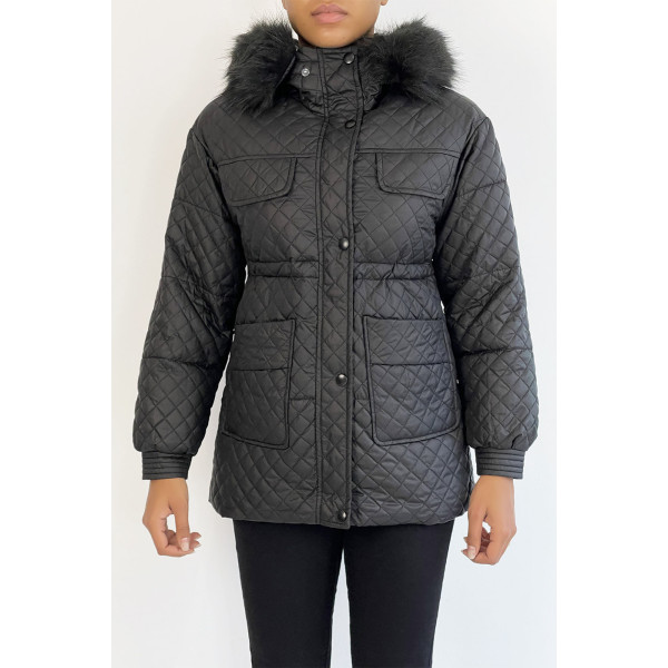 Manteau matelassé multi-poches noir à capuche - 5