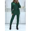 Ensemble pull col v à ceinture et pantalon vert en tricot, très chaud pour l'hiver - 1