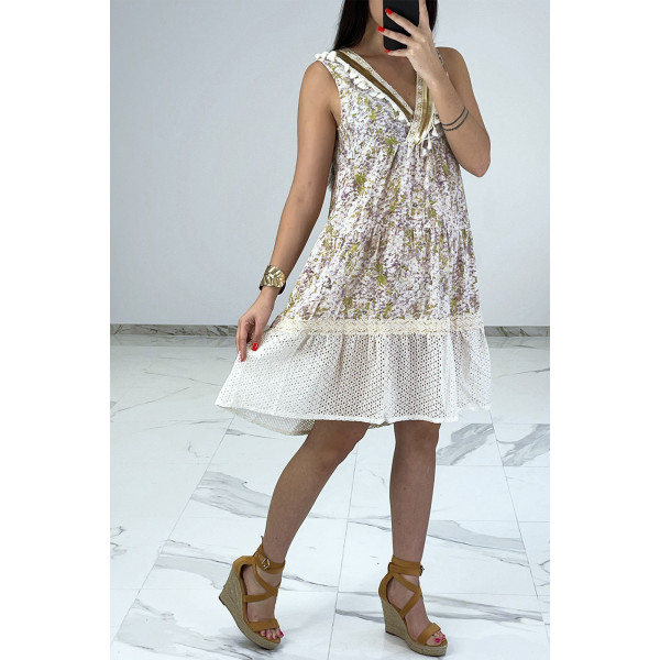 Robe d'été beige à imprimé coloré et crochet style bohème - 2