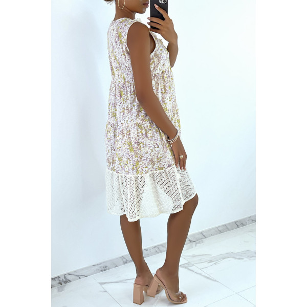 Robe d'été beige à imprimé coloré et crochet style bohème - 7