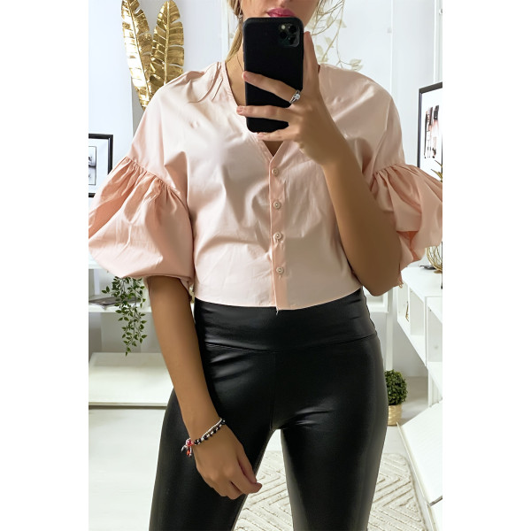 Chemise court en rose avec manches bouffantes - 1