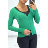 Gilet classique vert col V moulant et stretch - 1