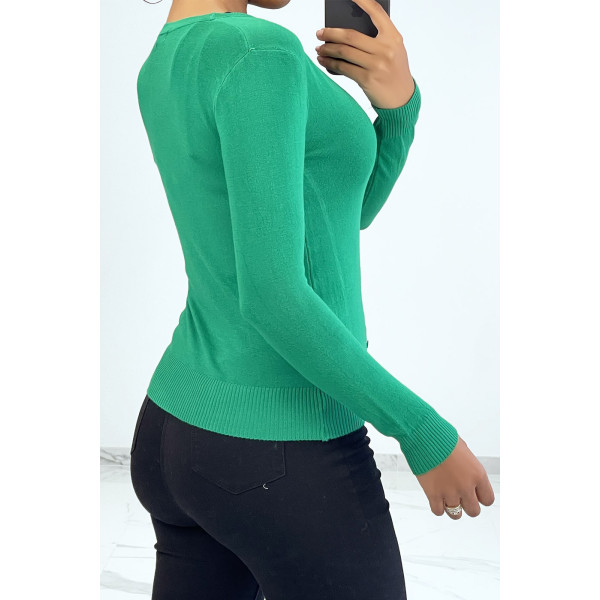 Gilet classique vert col V moulant et stretch - 3