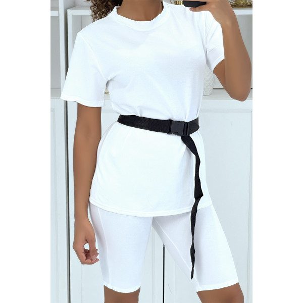 Ensemble T-shirt et cycliste blanc avec ceinture - 1