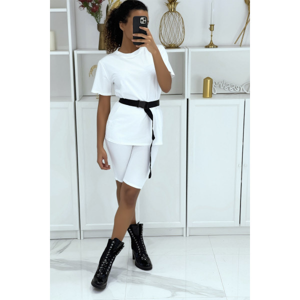 Ensemble T-shirt et cycliste blanc avec ceinture - 2