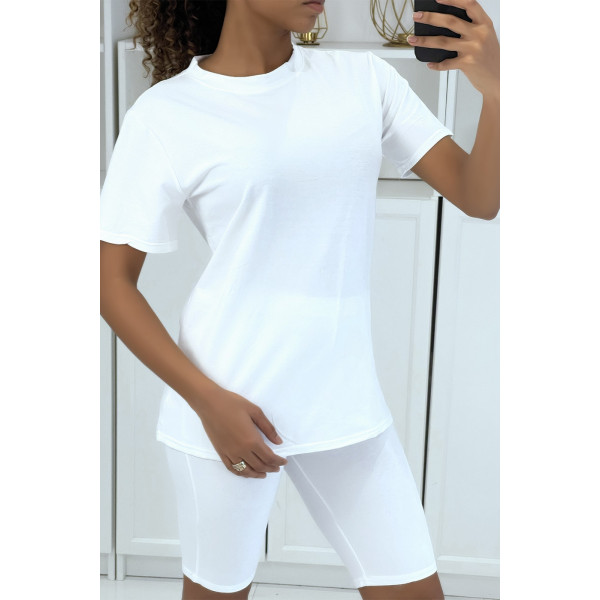 Ensemble T-shirt et cycliste blanc avec ceinture - 3