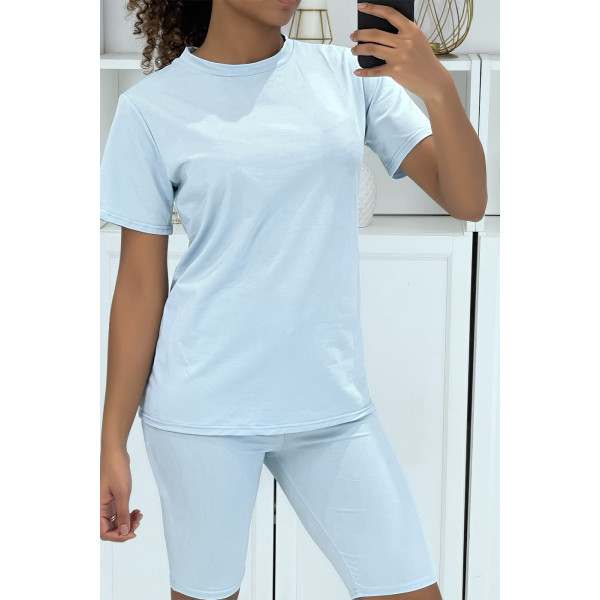 Ensemble T-shirt et cycliste bleu avec ceinture - 1