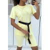 -Ensemble T-shirt et cycliste jaune avec ceinture - 2