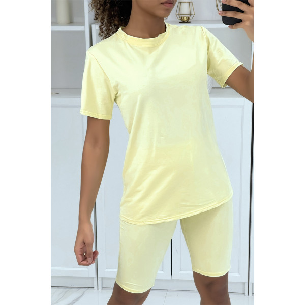 -Ensemble T-shirt et cycliste jaune avec ceinture - 3