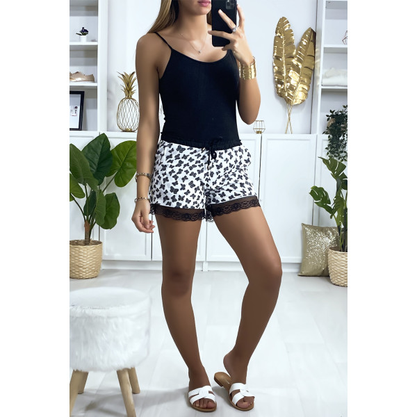 Short blanc motif papillon doublé avec dentelle - 1