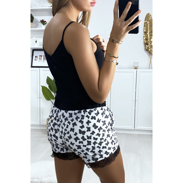 Short blanc motif papillon doublé avec dentelle - 4