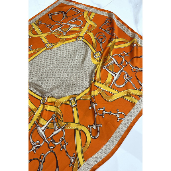 Foulard en soie orange à imprimé chaînes style luxe - 3