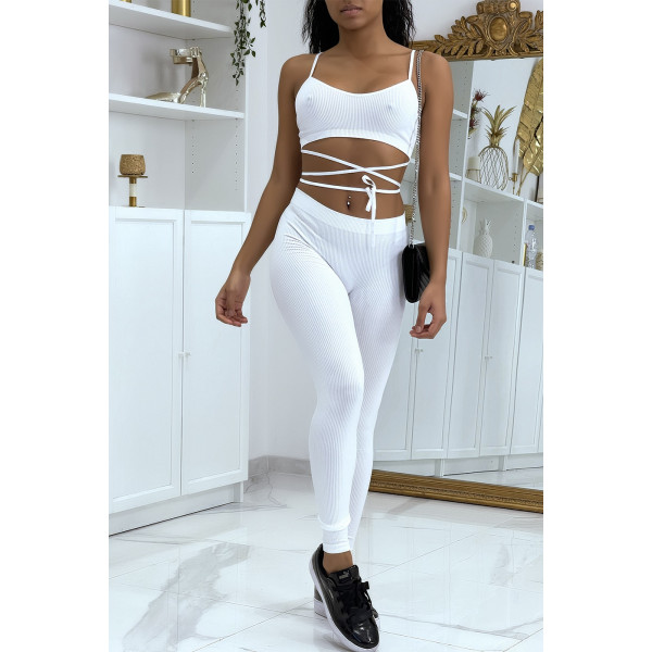 Ensemble moulant blanc avec crop top à lacets - 2