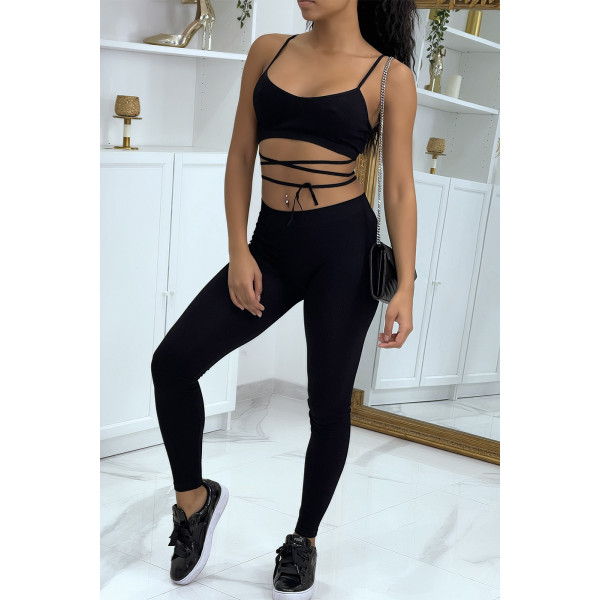 Ensemble moulant noir avec crop top à lacets - 3