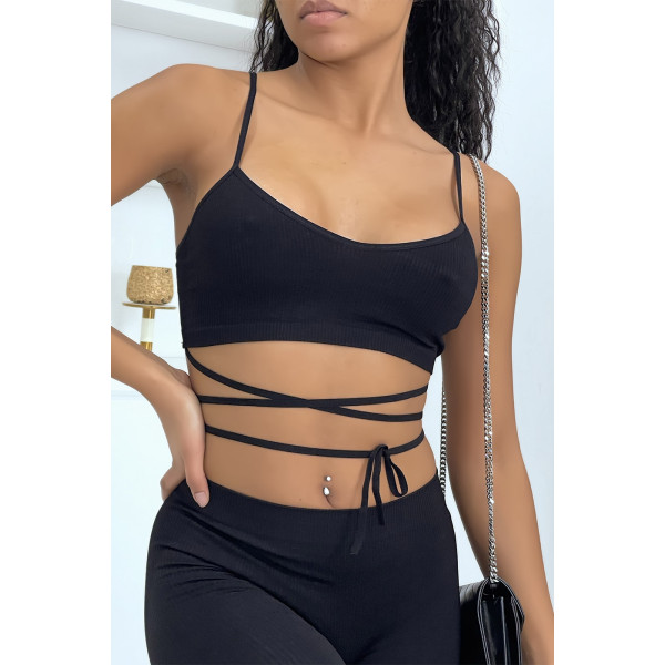 Ensemble moulant noir avec crop top à lacets - 5