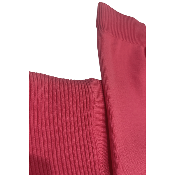 Ensemble pull col roulé over size et jegging en maille côtelé extensible fuchsia - 3