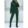 Ensemble pull col haut et pantalon vert en tricot, très chaud pour l'hiver - 4