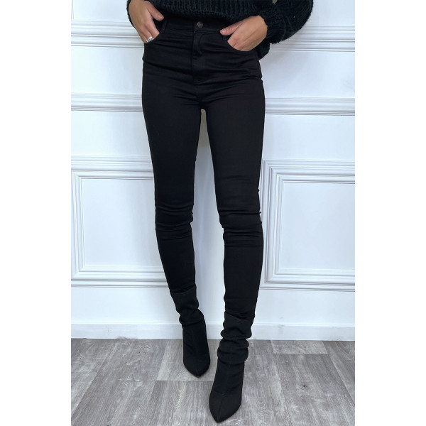 Jean slim noir taille haute avec poches - 1