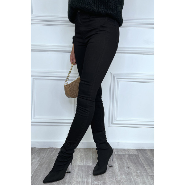 Jean slim noir taille haute avec poches - 4