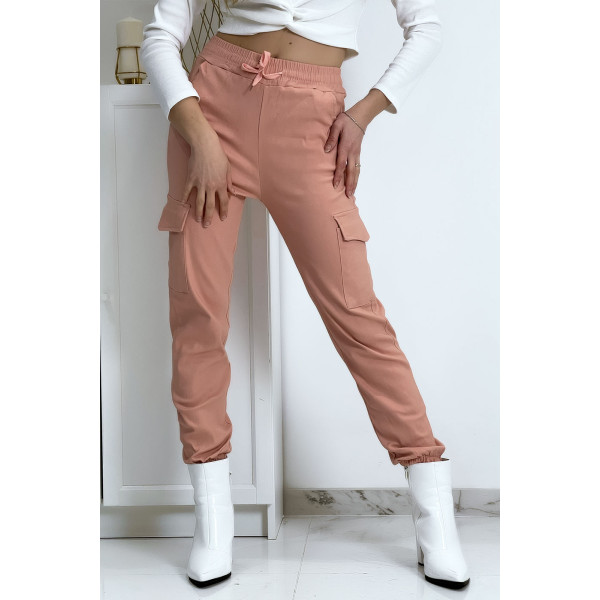 Pantalon treillis rose en strech avec poches - 3