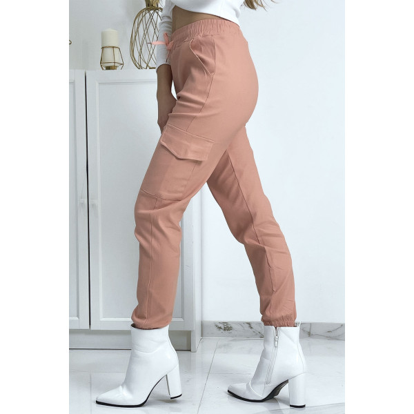 Pantalon treillis rose en strech avec poches - 6