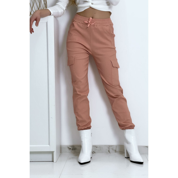 Pantalon treillis rose en strech avec poches - 8