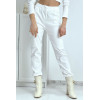 Pantalon treillis blanc en strech avec poches - 1