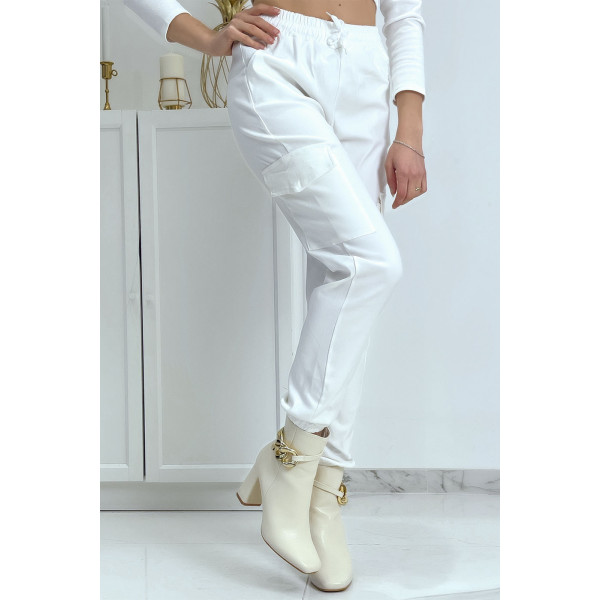 Pantalon treillis blanc en strech avec poches - 3