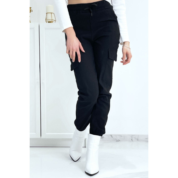 Pantalon treillis noir en strech avec poches - 4