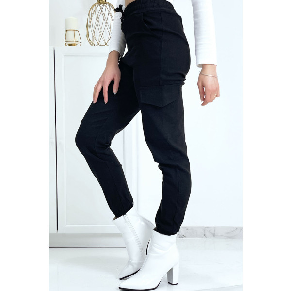 Pantalon treillis noir en strech avec poches - 5