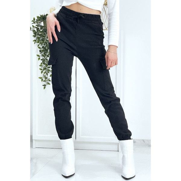 Pantalon treillis noir en strech avec poches - 6