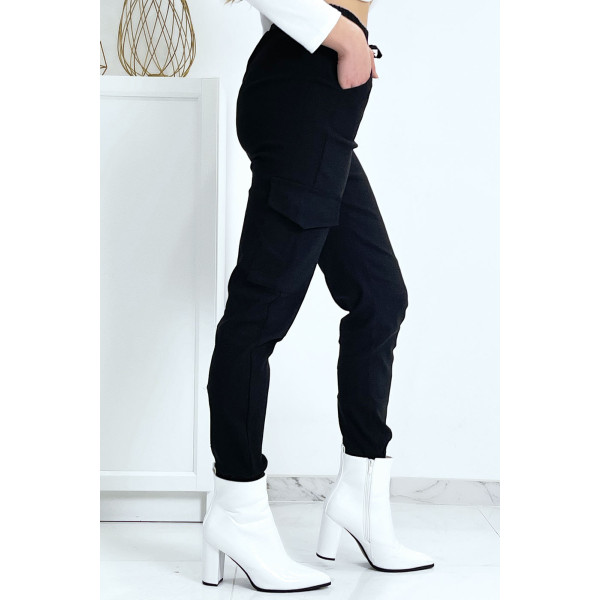 Pantalon treillis noir en strech avec poches - 9